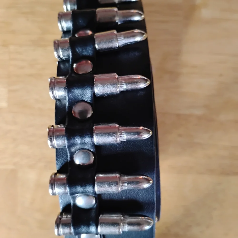 Black Studded Leather Belt with Silver Rivet Detail